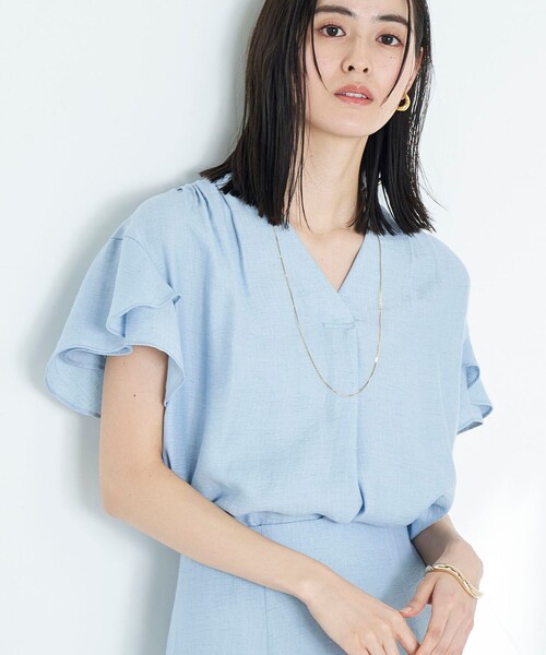 NOLLEY’S（ノーリーズ）の「◇【WEB限定】ジュピターフレアースリーブギャザーブラウス（シャツ/ブラウス・レディース・ベージュ/ラベンダー/サックスブルー/インディゴブルー/ブラック/ピンク・FREE）」の12枚目の写真