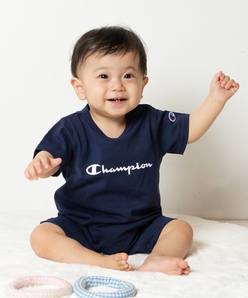 Champion(チャンピオン)の「champion / チャンピオン ロゴ半袖カバーオール(ロンパース・キッズ・ブラック/ベージュ/ネイビー/オレンジ/ホワイト/グリーン・80cm/70cm)」の6枚目の写真