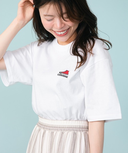 CONVERSE(コンバース)の「【CONVERSE/コンバース】シューズ ブランドロゴ ワンポイント刺繍 Tシャツ オールスター刺繍(Tシャツ/カットソー・メンズ・サックスブルー/ダークグリーン/オフホワイト/ホワイト/ブラック・MEDIUM/LARGE/X-LARGE)」の18枚目の写真