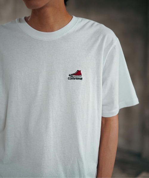 CONVERSE(コンバース)の「【CONVERSE/コンバース】シューズ ブランドロゴ ワンポイント刺繍 Tシャツ オールスター刺繍(Tシャツ/カットソー・メンズ・サックスブルー/ダークグリーン/オフホワイト/ホワイト/ブラック・MEDIUM/LARGE/X-LARGE)」の12枚目の写真