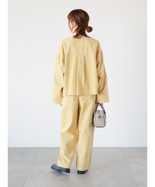 ehka sopo(エヘカソポ)の「ノーカラージャケット(セットアップ可)(ノーカラージャケット・レディース・キナリ/ベージュ/カーキ・フリ-)」の7枚目の写真