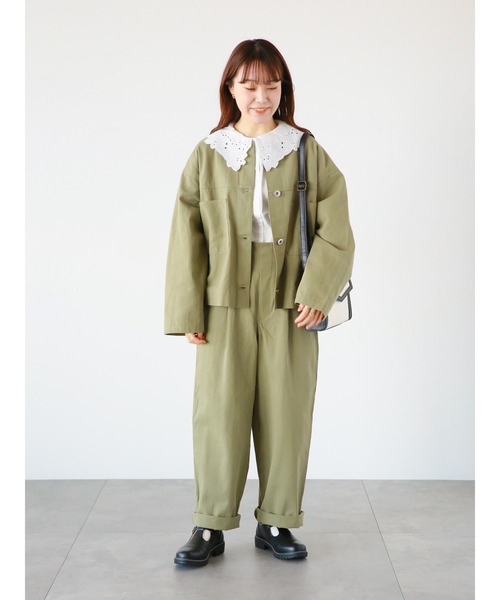 ehka sopo(エヘカソポ)の「ノーカラージャケット(セットアップ可)(ノーカラージャケット・レディース・キナリ/ベージュ/カーキ・フリ-)」の16枚目の写真
