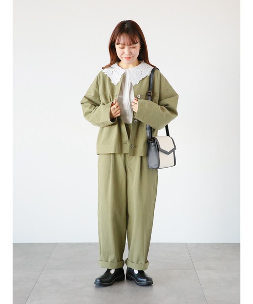 ehka sopo(エヘカソポ)の「ノーカラージャケット(セットアップ可)(ノーカラージャケット・レディース・キナリ/ベージュ/カーキ・フリ-)」の17枚目の写真