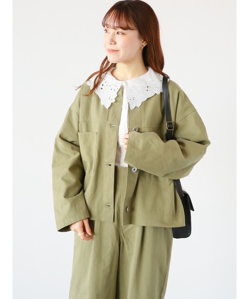 ehka sopo(エヘカソポ)の「ノーカラージャケット(セットアップ可)(ノーカラージャケット・レディース・キナリ/ベージュ/カーキ・フリ-)」の21枚目の写真