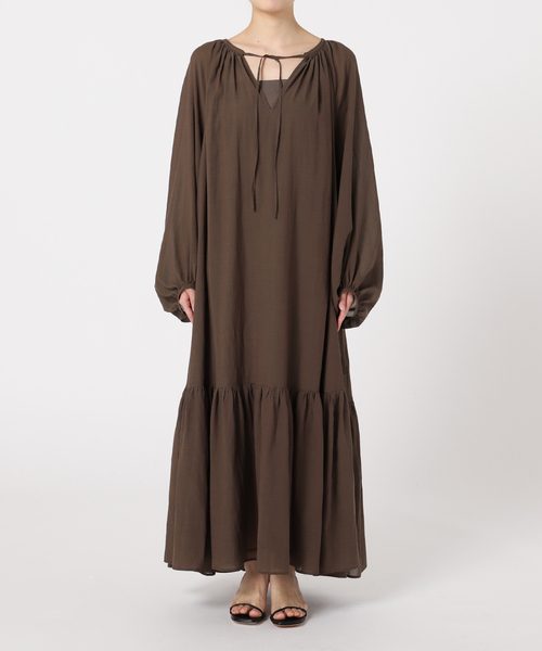 【2023】　プラージュ　Sheer Voile ティアードワンピース　ブラウン セール】Sheer Voile ティアードワンピース（ワンピース
