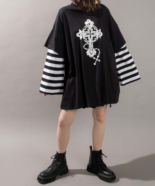 WEGO（ウィゴー）の「WEGO/【一部店限定】フェイクレイヤードボーダーロンT（Tシャツ/カットソー・レディース・その他1/その他2/その他3・FREE）」の6枚目の写真