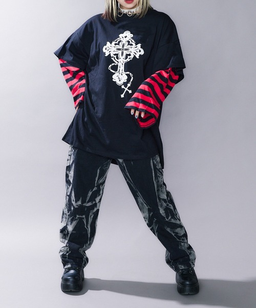 WEGO（ウィゴー）の「WEGO/【一部店限定】フェイクレイヤードボーダーロンT（Tシャツ/カットソー・レディース・その他1/その他2/その他3・FREE）」の19枚目の写真