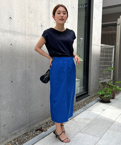 NOLLEY’S(ノーリーズ)の「ストレッチポンチレース衿フレンチTシャツ(Tシャツ/カットソー・レディース・オフホワイト/ブラック/ネイビー・FREE)」の9枚目の写真