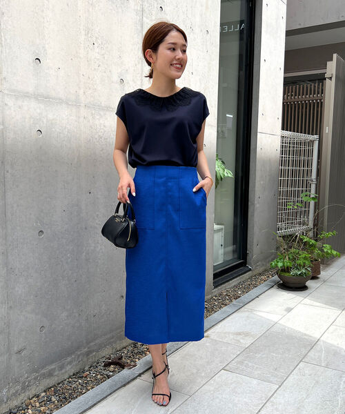 NOLLEY’S(ノーリーズ)の「ストレッチポンチレース衿フレンチTシャツ(Tシャツ/カットソー・レディース・オフホワイト/ブラック/ネイビー・FREE)」の10枚目の写真