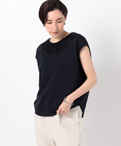 NOLLEY’S(ノーリーズ)の「ストレッチポンチレース衿フレンチTシャツ(Tシャツ/カットソー・レディース・オフホワイト/ブラック/ネイビー・FREE)」の16枚目の写真