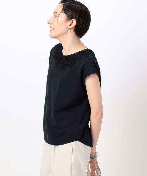NOLLEY’S(ノーリーズ)の「ストレッチポンチレース衿フレンチTシャツ(Tシャツ/カットソー・レディース・オフホワイト/ブラック/ネイビー・FREE)」の20枚目の写真