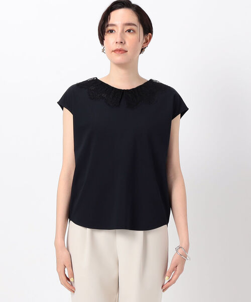 NOLLEY’S(ノーリーズ)の「ストレッチポンチレース衿フレンチTシャツ(Tシャツ/カットソー・レディース・オフホワイト/ブラック/ネイビー・FREE)」の21枚目の写真
