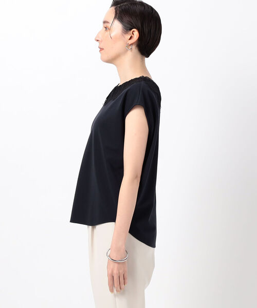 NOLLEY’S(ノーリーズ)の「ストレッチポンチレース衿フレンチTシャツ(Tシャツ/カットソー・レディース・オフホワイト/ブラック/ネイビー・FREE)」の22枚目の写真