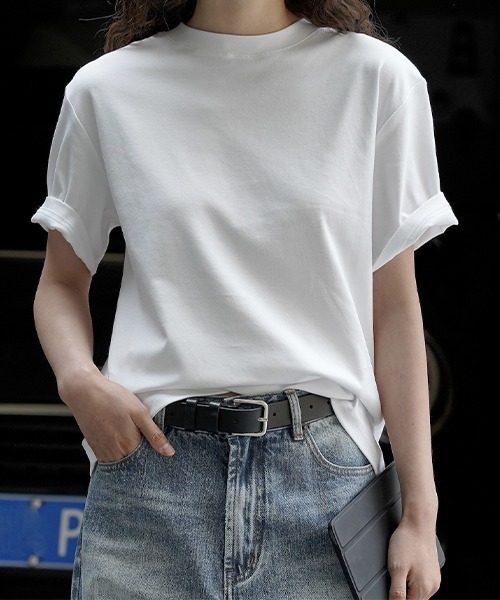 chuclla(チュクラ)の「コットン ルーズ クレリックTシャツ chw23s071(Tシャツ/カットソー・レディース・ブラック/ホワイト・M/S)」の2枚目の写真