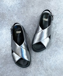 【MAJE】クローバーチャーム・シルバーレザーサンダル：フラット 40%OFF】BRADOR ブラドール レザー メッシュ フラット サンダル