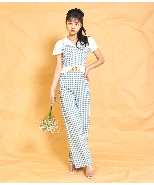 セール】ギンガムチェックビスチェ×パンツセットアップ（サロペット
