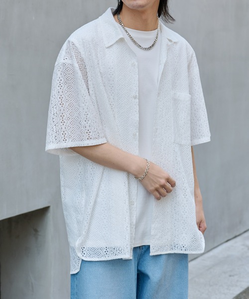 COLONY 2139(コロニートゥーワンスリーナイン)の「レース半袖シャツ(シャツ/ブラウス・メンズ・ブラック/ホワイト・MEDIUM/LARGE)」の6枚目の写真