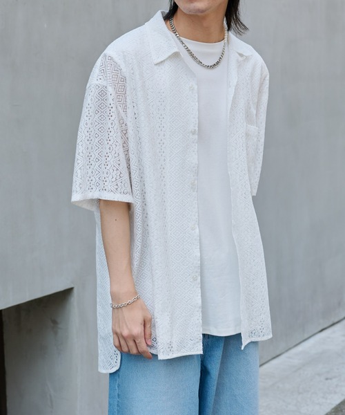 COLONY 2139(コロニートゥーワンスリーナイン)の「レース半袖シャツ(シャツ/ブラウス・メンズ・ブラック/ホワイト・MEDIUM/LARGE)」の15枚目の写真