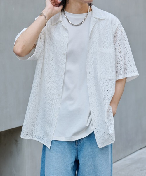 COLONY 2139(コロニートゥーワンスリーナイン)の「レース半袖シャツ(シャツ/ブラウス・メンズ・ブラック/ホワイト・MEDIUM/LARGE)」の13枚目の写真