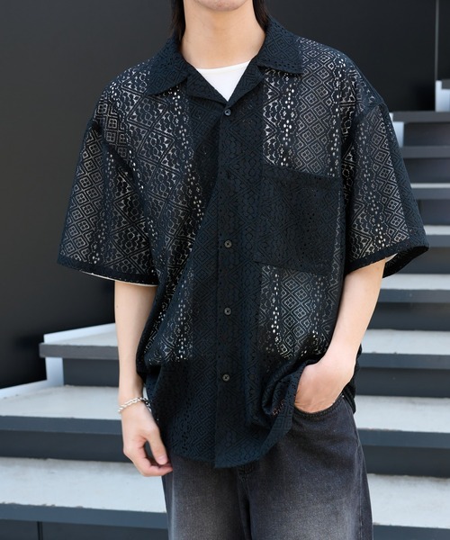 COLONY 2139(コロニートゥーワンスリーナイン)の「レース半袖シャツ(シャツ/ブラウス・メンズ・ブラック/ホワイト・MEDIUM/LARGE)」の21枚目の写真