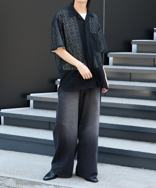 COLONY 2139(コロニートゥーワンスリーナイン)の「レース半袖シャツ(シャツ/ブラウス・メンズ・ブラック/ホワイト・MEDIUM/LARGE)」の9枚目の写真