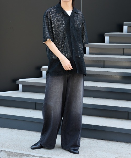 COLONY 2139(コロニートゥーワンスリーナイン)の「レース半袖シャツ(シャツ/ブラウス・メンズ・ブラック/ホワイト・MEDIUM/LARGE)」の11枚目の写真