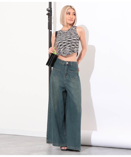 LATINA（ラティーナ）の「MIX柄パイルノースリーブトップスタンクトップ（タンクトップ・レディース・ブラック×ホワイト・FREE）」の8枚目の写真