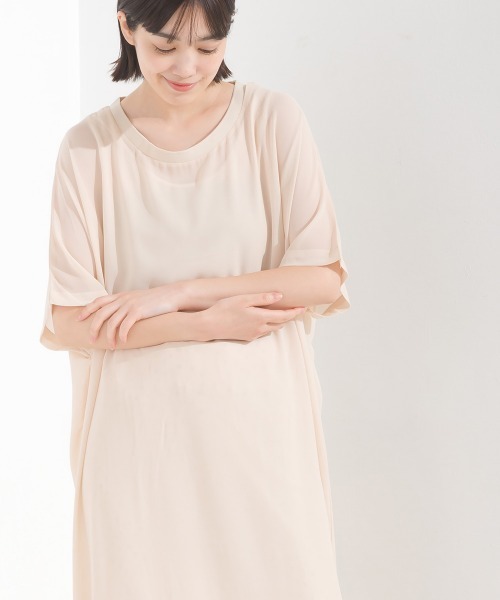 OMNES(オムネス)の「シアードルマンレイヤード半袖Tシャツワンピース(ワンピース・レディース・ライトグレー/ブラック/ホワイト系その他/グリーン系その他・FREE)」の9枚目の写真