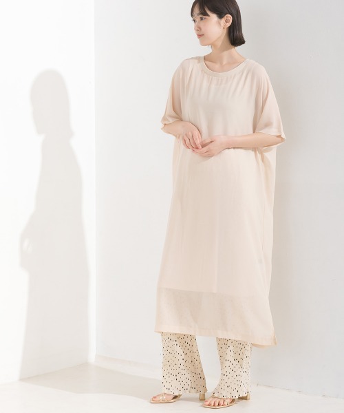 OMNES(オムネス)の「シアードルマンレイヤード半袖Tシャツワンピース(ワンピース・レディース・ライトグレー/ブラック/ホワイト系その他/グリーン系その他・FREE)」の6枚目の写真