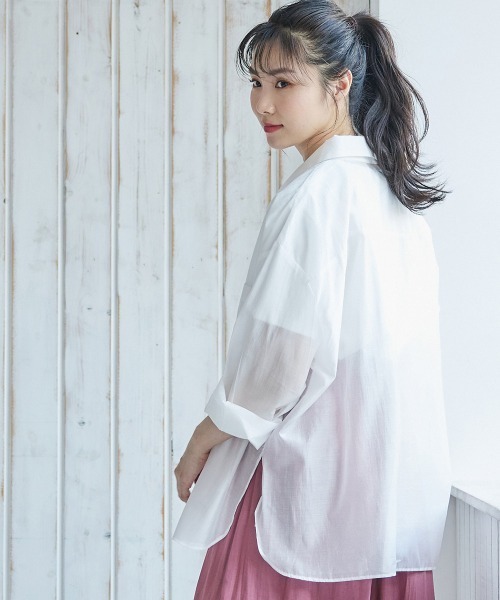12Twelve Agenda（トゥエルブ　アジェンダ）の「ゆるシアーシャツ（シャツ/ブラウス・レディース・ピンク/オフホワイト・M）」の12枚目の写真