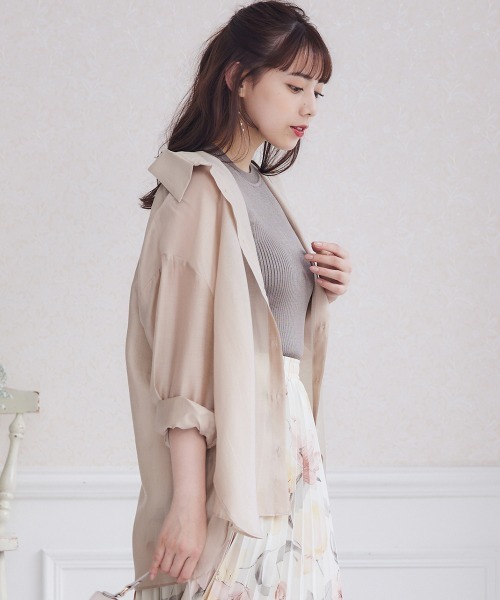 12Twelve Agenda（トゥエルブ　アジェンダ）の「ゆるシアーシャツ（シャツ/ブラウス・レディース・ピンク/オフホワイト・M）」の6枚目の写真
