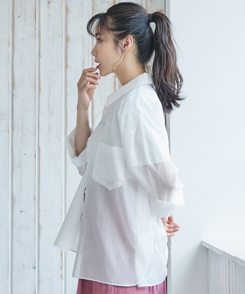 12Twelve Agenda（トゥエルブ　アジェンダ）の「ゆるシアーシャツ（シャツ/ブラウス・レディース・ピンク/オフホワイト・M）」の11枚目の写真