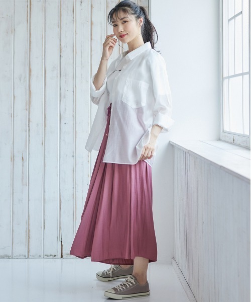 12Twelve Agenda（トゥエルブ　アジェンダ）の「ゆるシアーシャツ（シャツ/ブラウス・レディース・ピンク/オフホワイト・M）」の13枚目の写真