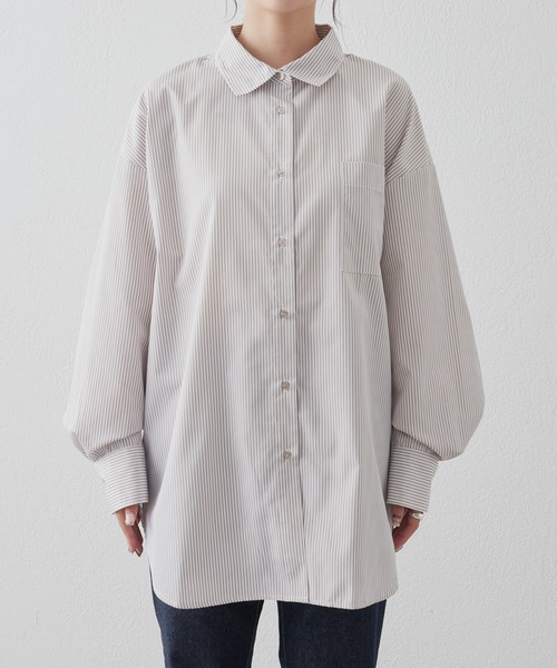COLONY 2139（コロニートゥーワンスリーナイン）の「先染めストライプオーバーロングシャツ（シャツ/ブラウス・レディース・グレイッシュベージュ/チャコールグレー・FREE）」の20枚目の写真