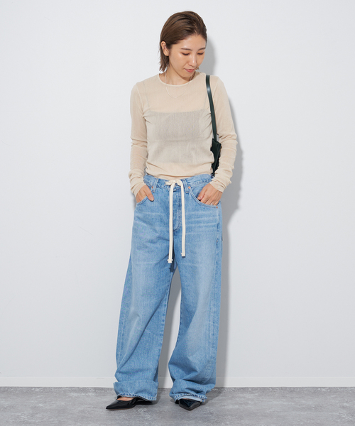 Plage Flocky Mesh ロンT フロッキーメッシュ プラージュ plage】白のロンTで引き締める地味色コーデ | LEE