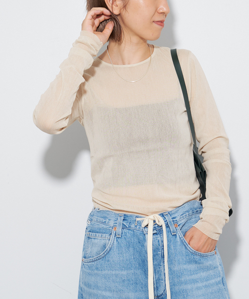 【plage】プラージュ mesh sheer ロンT メッシュシアー ベージュ 追加予約》Mesh Sheer ロンT 4（Tシャツ／カットソー）｜Plage