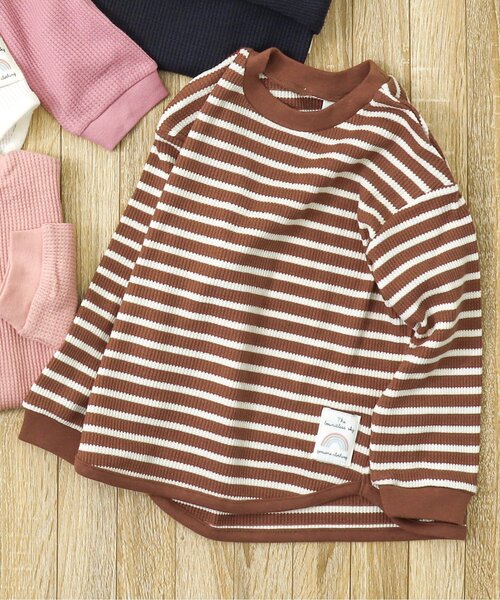 apres les cours（アプレレクール）の「ゆったりワッフルTシャツ（Tシャツ/カットソー・キッズ・アイボリー/その他2/チャコール/ピンク/レインボー・80/90/100/110/120/130/140）」の5枚目の写真