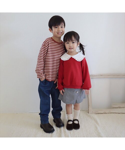 apres les cours（アプレレクール）の「ゆったりワッフルTシャツ（Tシャツ/カットソー・キッズ・アイボリー/その他2/チャコール/ピンク/レインボー・80/90/100/110/120/130/140）」の18枚目の写真