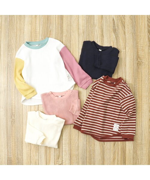 apres les cours（アプレレクール）の「ゆったりワッフルTシャツ（Tシャツ/カットソー・キッズ・アイボリー/その他2/チャコール/ピンク/レインボー・80/90/100/110/120/130/140）」の12枚目の写真