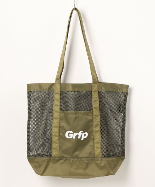 GRANDE FOOTBALL PRODUCTS(グランデフットボールプロダクツ)の「Grfpナイロン リップストップ メッシュ トートバッグ(エコバッグ/サブバッグ・レディース・オリーブ/ベージュ/ブラック・ONE SIZE)」の3枚目の写真