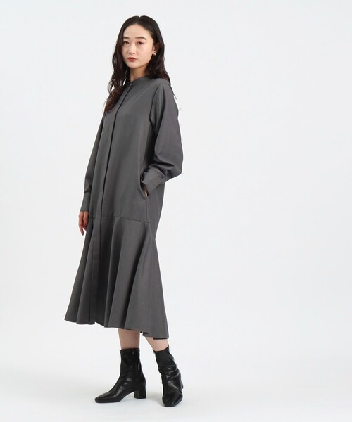 OPAQUE.CLIP（オペークドットクリップ）の「◆裾切り替えフレア　シャツワンピース【洗濯機洗い可／イージーケア】（ワンピース・レディース・ブルー/サンドベージュ/ダークグレー・40/38）」の4枚目の写真