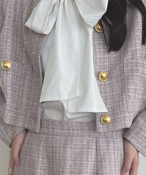 shrita（シュリータ）の「【shrita】【セットアップ可能】ファンシーツイードショートジャケット（ノーカラージャケット・キッズ・ブラック/アイボリー/ピンク・M/L/S）」の21枚目の写真