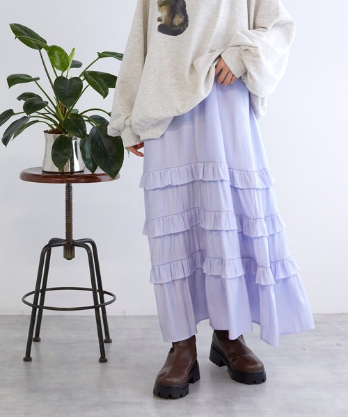 w closet(ダブルクローゼット)の「フリルキャミワンピース(ワンピース・レディース・ライトベージュ/サックスブルー系1/ブラック・FREE)」の13枚目の写真