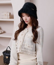 ツイードライクフリンジニットカーデ