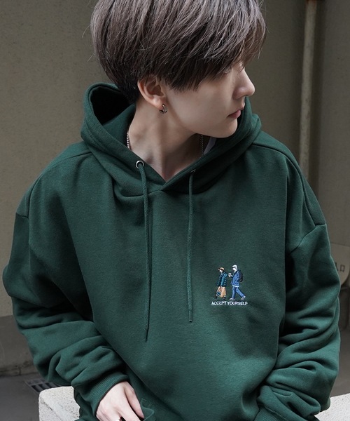 ILL'S(イルズ)の「ワンポイント刺繍ロゴ おじ刺繍 / デイリーウォーキング ビッグシルエット 裏起毛プルオーバーパーカー フーディー カットソー ユニセックス【ILL'S】(パーカー・メンズ・ブラック系その他2/杢グレー/グレー系その他2/グレー系その他3/グリーン/ブラック/グレー系3/グレー系/ベージュ系その他/グレー系その他/ベージュ系その他3/グリーン系その他2・L/M/XL)」の12枚目の写真