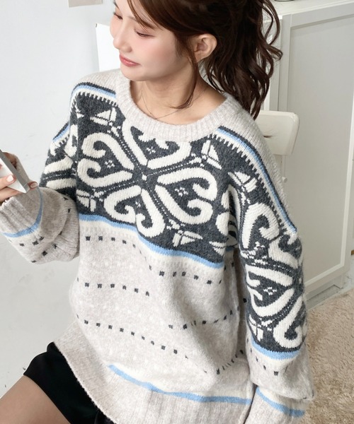 LOULOU select(ルルセレクト)の「ノルディックジャガードニットプルオーバー(ニット/セーター・レディース・グレー/アイボリー/モカ・M/L)」の11枚目の写真