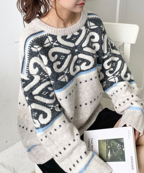 LOULOU select(ルルセレクト)の「ノルディックジャガードニットプルオーバー(ニット/セーター・レディース・グレー/アイボリー/モカ・M/L)」の7枚目の写真