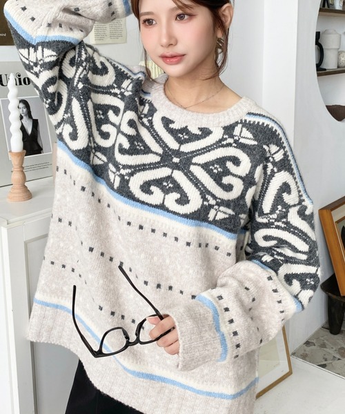 V12 ドリッププリント ニットセーター L used tops】流行に流されない