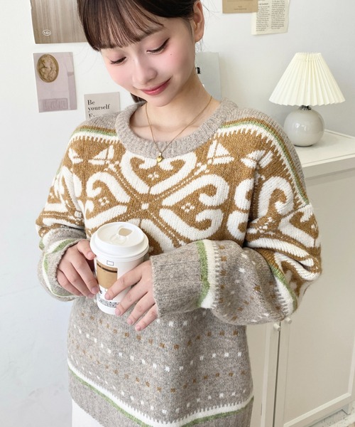 LOULOU select(ルルセレクト)の「ノルディックジャガードニットプルオーバー(ニット/セーター・レディース・グレー/アイボリー/モカ・M/L)」の17枚目の写真