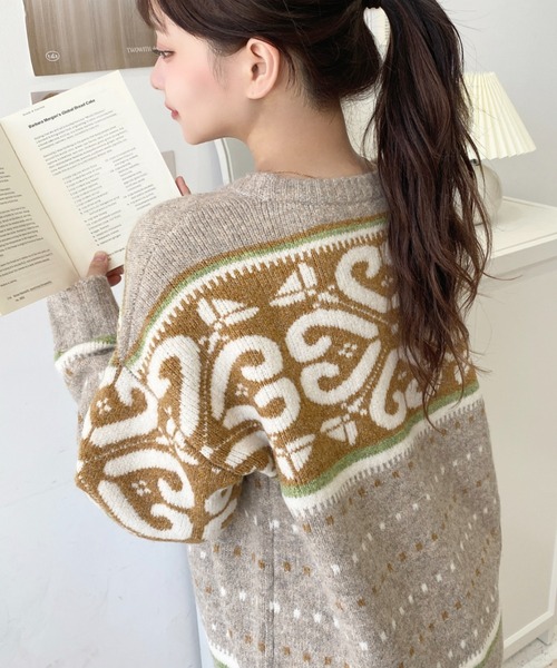 LOULOU select(ルルセレクト)の「ノルディックジャガードニットプルオーバー(ニット/セーター・レディース・グレー/アイボリー/モカ・M/L)」の18枚目の写真